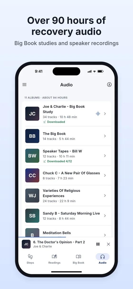 Over 90 hours of recovery audio: Big Book studies and speaker recordings
